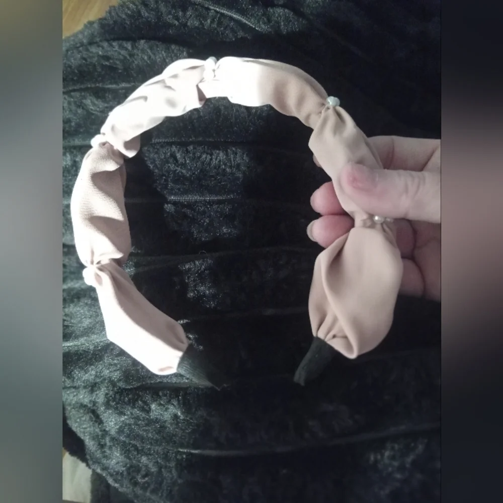Dusty Rose Chiffon And Small Pearl Wide Bubble Headband